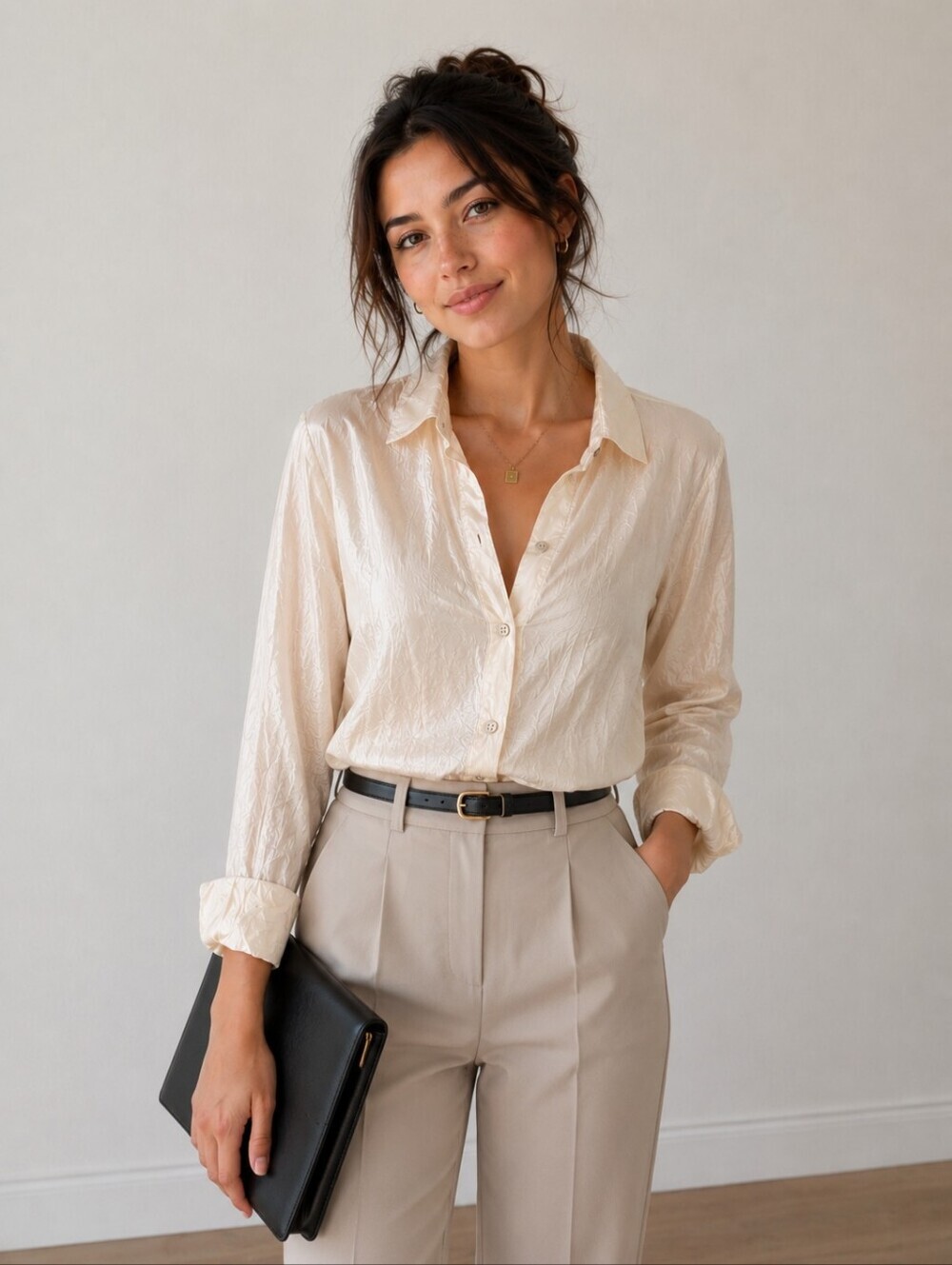 Free People We The Free Crinkled Button Down Shirt Blouse Cream Ivory Large